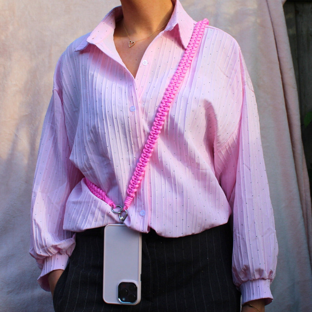 Telefoonkoord gevlochten | Roze