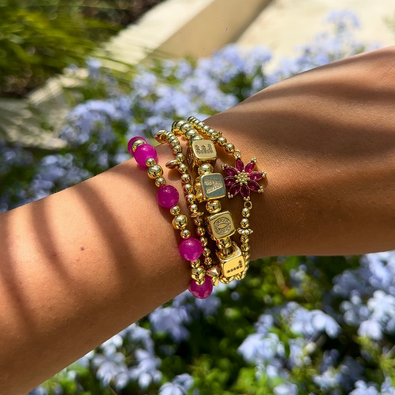 CRYSTAL PINK FLOWER bracelet