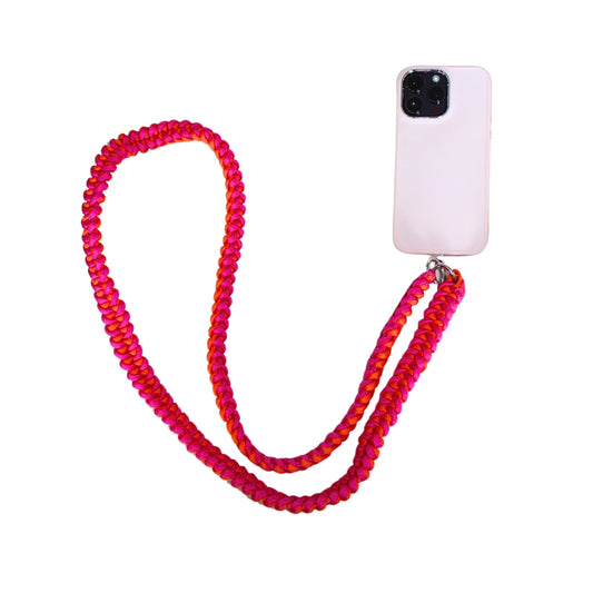 Telefoonkoord gevlochten | Roze & oranje