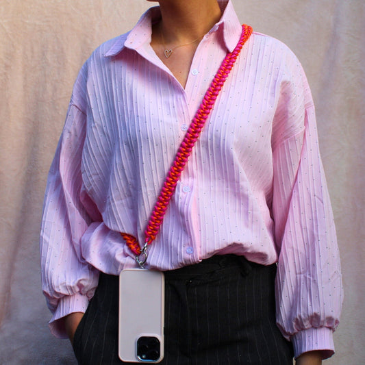 Telefoonkoord gevlochten | Roze & oranje
