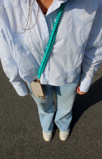 Telefoonkoord gevlochten | TURQUOISE