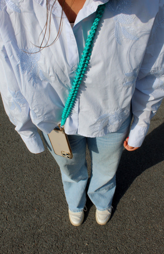 Telefoonkoord gevlochten | TURQUOISE